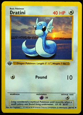 1st Edition Shadowless Dratini 26/102 LP Pokemon Card - Image 1 of 3