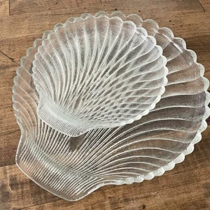 Vintage Anchor Hocking überbackenes Glas Muschelschale Servierschale Teller Set 2-teilig schwer - Bild 1 von 16