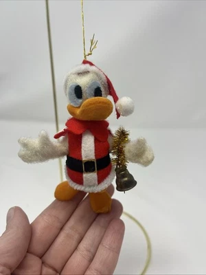 Adorno de Navidad de Pato Donald Disney flocado vintage de fieltro de plástico con campana Foto 1 de 4