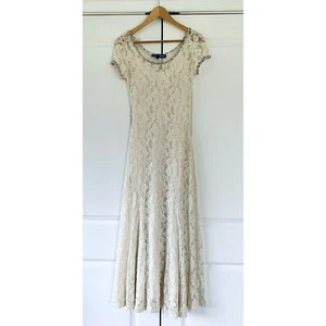 Abito lungo Betsey Johnson vintage anni '90 pizzo avorio abito da sposa floreale taglia S - Foto 1 di 12
