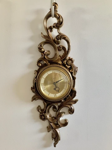 Syroco Baroque Wall Clock Hollywood Regency 8 Day Jeweled Wall MCM 26” Untested Cover