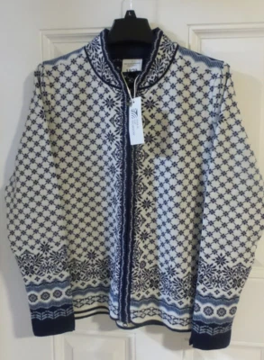 Dale Of Norway Medium Blue Ivory Solfrid Fem Jacket Wool Cardigan Large  "NWT" - Image 1 of 3