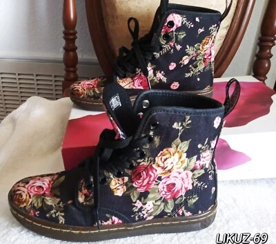 DR MARTENS Botines Shoreditch Negro/Rosa Lona Floral Para Mujer EE. UU. 5/UE 36 Foto 1 de 4