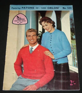 VINTAGE 1950s  PATONS KNITTING BOOK  #534  FAMILY TOPS JUMPERS , CARDIGANS - Picture 1 of 4