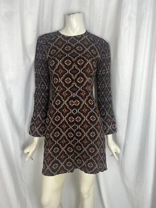 A.L.C Alexa printed bell sleeve silk shift dress size 2 burgundy ALC - Picture 1 of 8