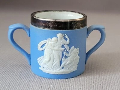 ANTIQUE WEDGWOOD MINIATURE CLASSICAL FIGURES BLUE JASPER 1 3/8" MUG C1899 - Image 1 of 4