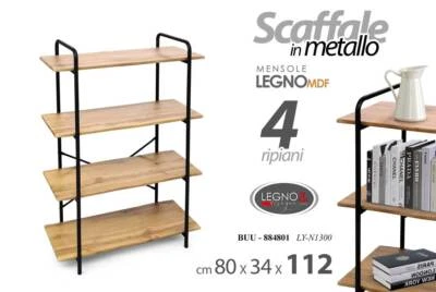 LIBRERIA SCAFFALE METALLO CUCINA BAGNO SALOTTO SALVASPAZIO LEGNO 112*80*34 cm - Immagine 1 di 3