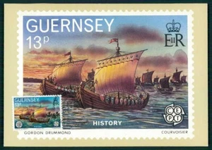 GUERNSEY MK VIKINGS EUROPA CEPT DRAGON BOATS BARCOS TARJETA MÁXIMA MC CM m4572 - Imagen 1 de 2