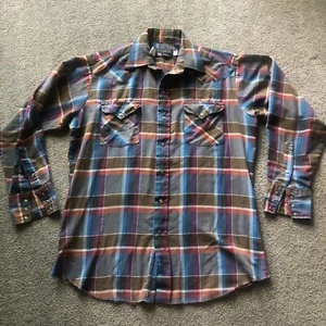 Vintage USA Panhandle Slim Plaid Pearl Snap Shirt Mens Size 16/34 Western - Picture 1 of 10