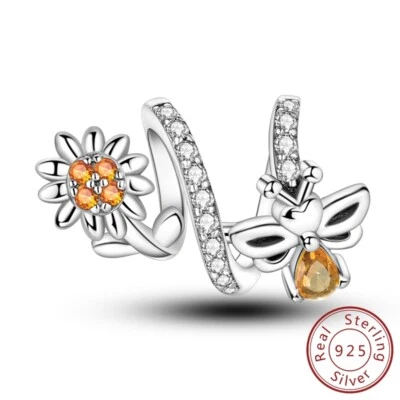 MULA 925 Sterling Silber DIY Charm CZ Sonnenblumen Bienen für Armband Halskette - Bild 1 von 4