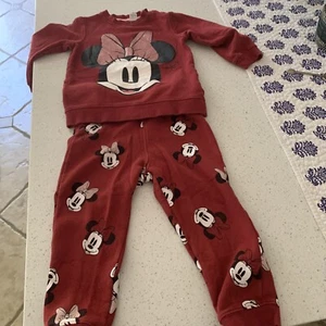 Disney Mickey Mouse Pajamas 2/3 Years Old Toddler Minnie Mickey Red Sweats PJ’s - Picture 1 of 3