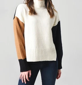 NUEVO MARCO Suéter Pullover Cuello Alto Tejido Bloque de Color Grande Multicolor Lana - Imagen 1 de 10