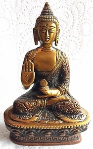 Antique Buddha Medicine Budha Brass 6.8'' HEAVY Meditation Abhaya hand carved - Picture 1 of 7
