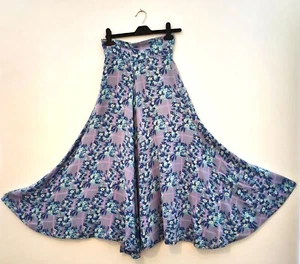 Vintage 1970s Biba high waist, full length, blue, floral cotton summer skirt - Picture 1 of 6
