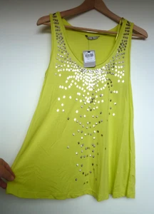TU neon yellow silver SLEEVELESS EMBELLISHED SEQUINS top Size 10 BRAND NEW TAGS - Picture 1 of 10