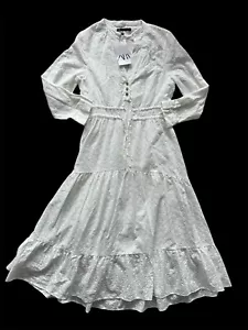 Abito midi bianco Zara con ricami tagliati taglia S blogger preferiti vacanze boho - Foto 1 di 5