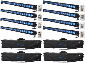 8 Rockville BATTERY STRIP 24 Rechargeable RGBW DMX DJ Wash Light Bars+Carry Bags - Picture 1 of 12