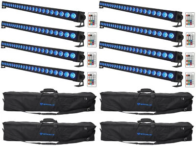 8 Rockville BATTERY STRIP 24 Rechargeable RGBW DMX DJ Wash Light Bars+Carry Bags - Image 1 of 4