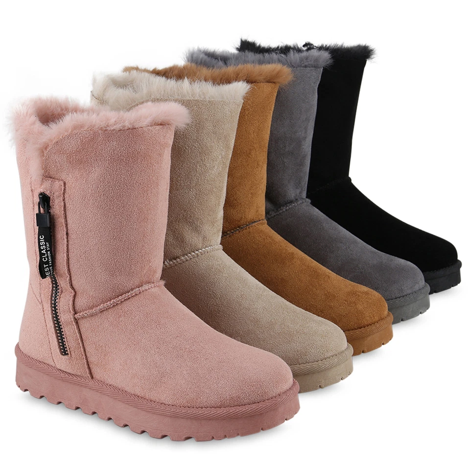 Damen Warm Gefütterte Winter Boots Stiefeletten Kunstfell 839666 Schuhe  - Bild 1 von 1