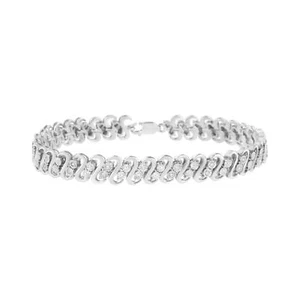 1/4 Carat Round Cut Diamond Double Row Wrapped S Link Silver Bracelet 7.25" - Picture 1 of 7