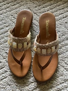 Toscanella italienische Keilabsatz-Sandalen Raffia-Stroh mit Schmucksteinen Größe 7 - Bild 1 von 3