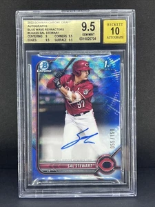 Bowman Draft 2022 cromo Sal Stewart refractor de onda azul automático #/150 BGS 9,5/10 - Imagen 1 de 2