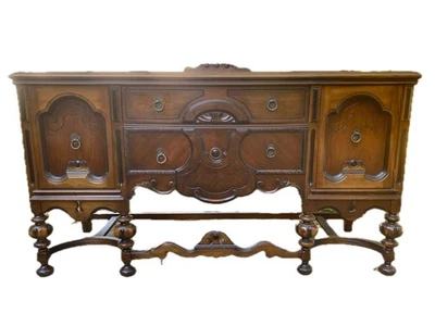 ANTIGUO APARADOR CONSOLA BUFFET ROBLE ESTILO JACOBINO C. 1920 tallado DETALLES Foto 1 de 4
