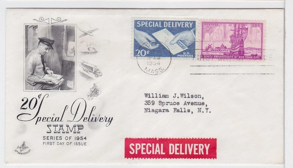 TurtlesTradingPost- 20 Cent Special Delivery 1954- FDC #E20 Artcraft Cachet - Image 1 of 1
