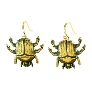 Retro Green Insect Dangle Earrings Alloy Texture Comfortable Wear Women Jewelry - Picture 1 of 8