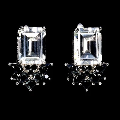 925 Sterling Silver Earrings Octagon White Topaz 8x6mm Spinel Gemstone Jewelry - Image 1 of 4