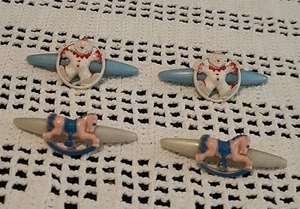 Vntg 1950's Lot of 4 Plastic Childs Barrettes Hair Clips Clown Rocking Horse - Picture 1 of 17