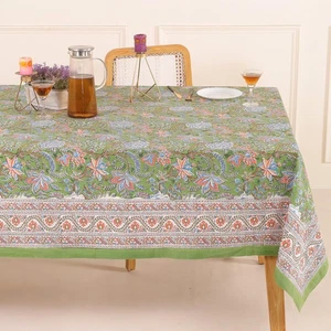 Premium Handblock Printed Cotton Floral Tablecloth/Table Cover, Rectangular, ... - Picture 1 of 6