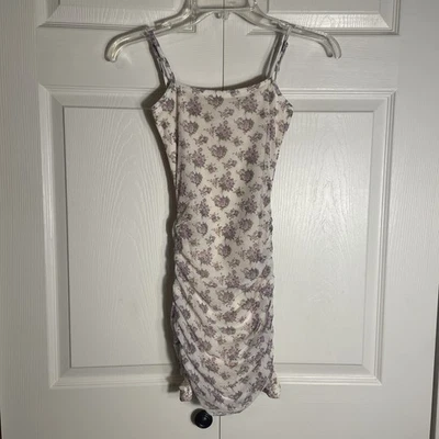 Katy J NYC Dress Girls Medium Beige Purple Floral Tween Ruched Sleeveless Fairy - Image 1 of 4