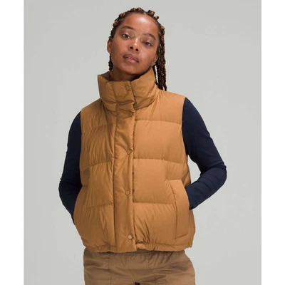 Chaleco corto Lululemon Wunder Puff beige tostado talla 2 plumón de ganso de gran tamaño  Foto 1 de 4