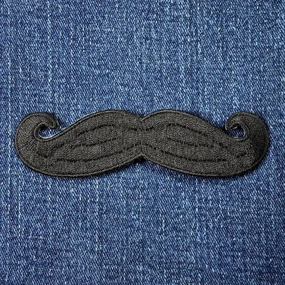 Mustache Applique Patch - Embroidered Handlebar Style Badge 4" (Iron On) - Image 1 of 2