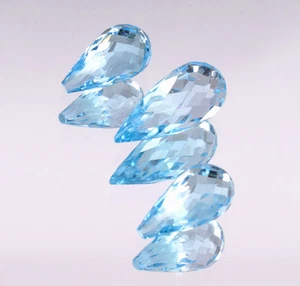 Natural Swiss Blue Topaz Drops Shape Beads 3 Pcs Faceted Loose Gemstone 8.09 Cts - Imagen 1 de 3