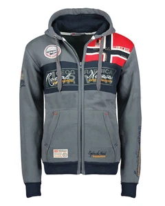 Felpa Con Cappuccio Geographical Norway Flyer Uomo Misto Cotone Grigio Scuro - Imagen 1 de 16