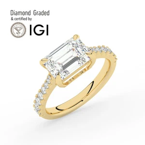 Emerald Solitaire Labgrown Diamond East To West Ring 18k Yellow Gold 10.25 Ct - Picture 1 of 19