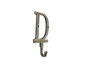 HANDCRAFTED NAUTICAL DÉCOR Rustic Gold Cast Iron Letter D Alphabet Wall Hook 6" - Picture 1 of 1