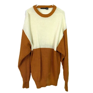 Vintage 70s Pagliano Colorblock Ivory Gold Acrylic Sweater Mens XL - Picture 1 of 4