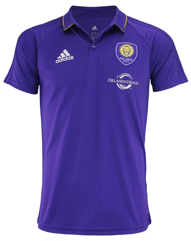 adidas MLS Men's Orlando City SC Climalite 3-Stripe Coaches Polo, Purple Cover