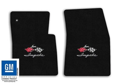 Alfombrillas delanteras Chevrolet Impala 1961-1962 terciopelo negro - logotipo de banderas Foto 1 de 4