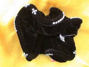 HI-QUALITY ELEGANT BLACK VELVET SCRUNCHIE W/RHINIESTONES (4) - COMBINE SHIPPING! - Picture 1 of 2