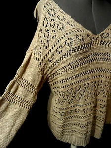 Nwt AMERICAN RAG Crochet Boho Sweater Top XS Khaki Beige low back Fringed blouse - Picture 1 of 6