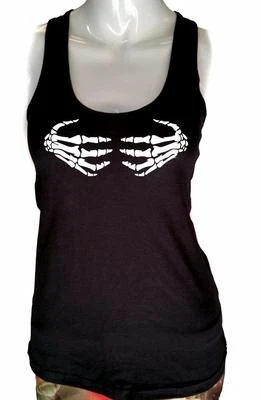 NUEVO SUJETADOR ESQUELETO ESTAMPADO PARA MUJER MANO ROCK & ROLL DIVERTIDO ALGODÓN SEXY CAMISETA SIN MANGAS Foto 1 de 4