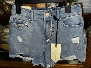 Pantalones Cortos Jean Ban Jara Distressed Acentos Estrás Talla 0/23 - Imagen 1 de 8