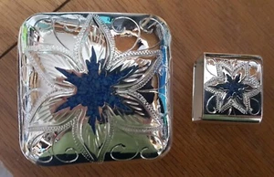 SQUARE Concho 2-piece Buckle Set - Silver Plated with Turquoise (#JTS/T-SQ1) - Picture 1 of 3