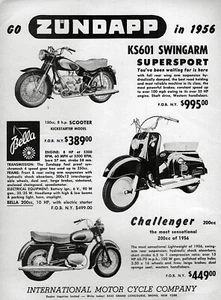 1956 Zundapp KS601 Motorcycle & Bella Scooter Original Print Ad - Picture 1 of 1