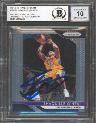 Tarjeta firmada por Shaquille O'Neal 2018 Panini Prizm #35 grado automático 10 losa BAS Foto 1 de 2