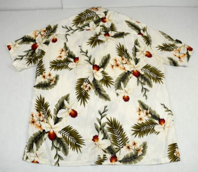 Vintage Hawaiian Shirt Size L 90s Two Palms Rayon Made in Hawaii White Flower - Image 1 of 4